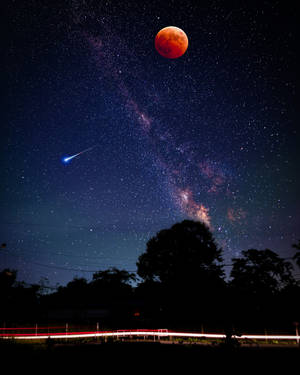 วอลเปเปอร์ดวงจันทร์จันทรุปราคากาแล็กซี — Samsung Galaxy S20 วอลเปเปอร์