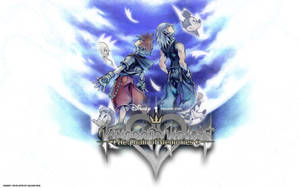 ตัวละครน่าหลงใหลกับโลโก้ Kingdom Heart บนเส้นขอบฟ้าพร่ามัว