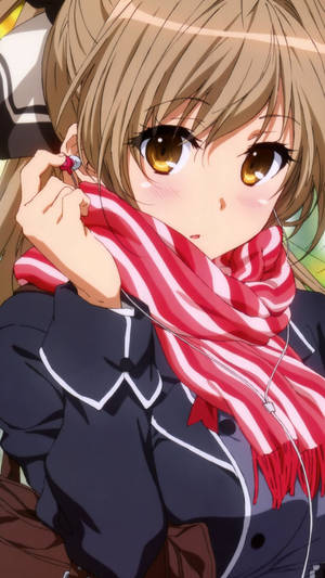 ตัวละครอนิเมะน่ารักกับผ้าพันคอสีแดง — สาวอนิเมะน่ารัก วอลเปเปอร์
