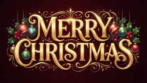 ข้อความ 'Merry Christmas' สไตล์อนิเมะพร้อมเครื่องประดับ