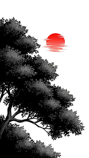 หมึก,ต้นไม้,พระอาทิตย์,มินิมอล — 1440x2560 วอลเปเปอร์
