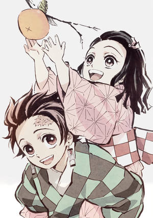 ทันจิโร่และเนซึโกะกำลังเก็บผลไม้ — Demon slayer tanjiro วอลเปเปอร์