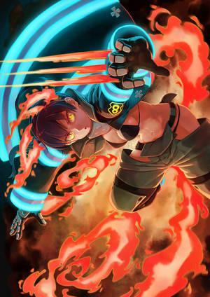 วอลเปเปอร์แฟนอาร์ตทามากิ โคทัตสึที่มีหูและหางแมวทำจากไฟ จาก Fire Force — Oppo Pad 4 Pro วอลเปเปอร์
