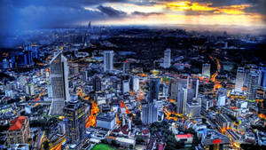 วอลเปเปอร์ทิวทัศน์เมืองกัวลาลัมเปอร์พร้อมเอฟเฟกต์กรอง