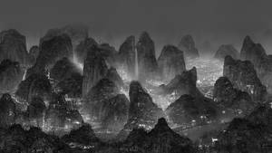 วอลเปเปอร์งานศิลปะทิวเขาสีเทา — 2560x1440 วอลเปเปอร์