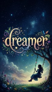 วอลเปเปอร์สุดเพ้อฝันที่มีคำว่า 'dreamer' และฉากท้องฟ้ายามค่ำคืนที่เต็มไปด้วยดวงดาว — คำสวยๆ GIF วอลเปเปอร์