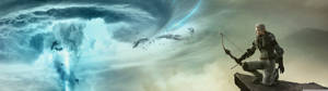 วอลเปเปอร์นักล่าหญิงเจ๋งถือธนู — 5120x1440 วอลเปเปอร์
