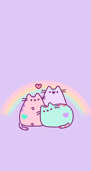 วอลเปเปอร์แมว Pusheen สีพาสเทล คาวาอี้ สีชมพู สีฟ้า สีม่วงอ่อน