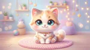 ลูกแมว,แมว,ชิบิ,คาวาอี้,น่ารัก,ภาพประกอบ,การ์ตูน,พาสเทล,สัตว์เลี้ยง,สัตว์,ตาโต,น่ารัก,ไฟประดับ,อบอุ่น,ห้อง,ภายใน,ดิจิทัลอาร์ต,เรนเดอร์ 3D,หวาน,ฟูฟ่อง