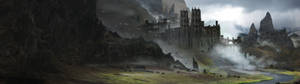 วอลเปเปอร์ปราสาทภูเขาทุ่งหญ้ายุคกลาง — 2560x1440 วอลเปเปอร์