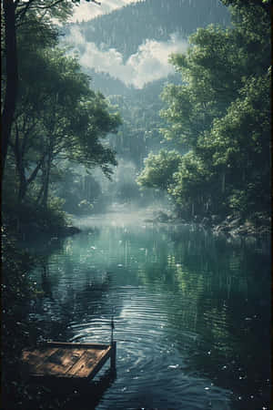 อะนิเมะ,ทะเลสาบ,ฝน,ป่า,สีเขียว,หมอก,ภูเขา,ท่าเรือ,สงบ,เศร้า,ธรรมชาติ,ทิวทัศน์,4K — iPhone 4 วอลเปเปอร์