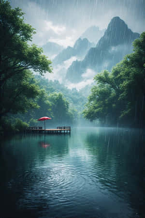 อะนิเมะ,ทะเลสาบ,ฝน,ป่า,สีเขียว,หมอก,ภูเขา,ท่าเรือ,สงบ,เศร้า,ธรรมชาติ,ทิวทัศน์,4K — iPhone 4 วอลเปเปอร์