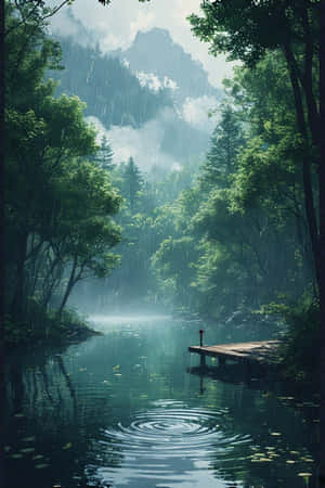 อะนิเมะ,ทะเลสาบ,ฝน,ป่า,สีเขียว,หมอก,ภูเขา,ท่าเรือ,สงบ,เศร้า,ธรรมชาติ,ทิวทัศน์,4K — iPhone 4 วอลเปเปอร์