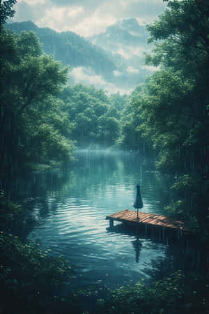 อะนิเมะ,ทะเลสาบ,ฝน,ป่า,สีเขียว,หมอก,ภูเขา,ท่าเรือ,สงบ,เศร้า,ธรรมชาติ,ทิวทัศน์,4K — iPhone 4 วอลเปเปอร์