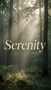 ข้อความ 'Serenity' สีทองอ่อนเหนือป่าหมอกพร้อมลำแสง สุนทรีย์แห่งธรรมชาติอันเงียบสงบ — คำสวยๆ GIF วอลเปเปอร์