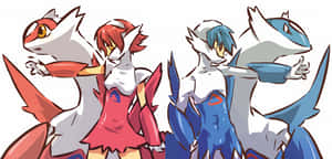 "ผลงานศิลปะที่นำเสนอ Latias และ Latios ในร่างมนุษย์" — อนิเมะเดสก์ท็อป วอลเปเปอร์