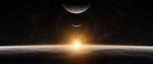 วอลเปเปอร์พระอาทิตย์ขึ้นในอวกาศส่องสว่างดาวเคราะห์ — 3440x1440 วอลเปเปอร์