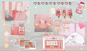 พื้นหลังสีชมพูน่ารักสไตล์คawaii พร้อมตัวละครและองค์ประกอบน่ารัก