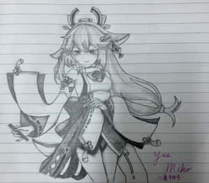 ภาพวาดลายเส้น Yae Miko — เก็นชิน อิมแพกต์ วอลเปเปอร์