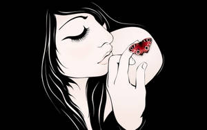 วอลเปเปอร์ภาพวาดศิลปะผู้หญิงกับผีเสื้อ — ทรูแบล็ค วอลเปเปอร์