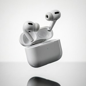 AirPods ลอยอยู่ในอากาศ ถ่ายภาพสินค้า — Galaxy Watch วอลเปเปอร์
