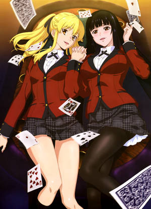 วอลเปเปอร์ Kakegurui ของตัวละครยูเมโกะ จาบามิจับมือกับเพื่อนนักเรียนแมรี่ ซาโอโตเม — Oppo Pad 5 Pro วอลเปเปอร์