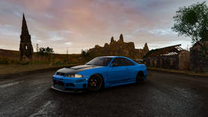 รถ JDM สีน้ำเงินกลางแจ้ง