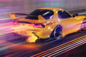 รถ JDM สีเหลืองกำลังซูม