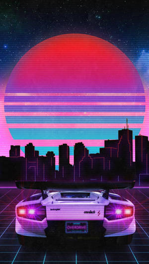 รถสไตล์ JDM กับพระอาทิตย์ตกแนว Vaporwave — รถ GIF วอลเปเปอร์