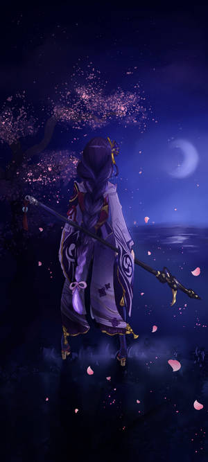 วอลเปเปอร์ Raiden Shogun คืนดาว — iPhone 15 Pro วอลเปเปอร์