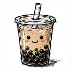 ภาพวาดลายเส้นของชาไข่มุกที่มีไข่มุกยิ้ม — Galaxy Watch วอลเปเปอร์