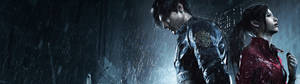 วอลเปเปอร์จอคู่ HD Leon Scott Kennedy และ Claire Redfield Resident Evil 2 Remake — 3840x1080 วอลเปเปอร์