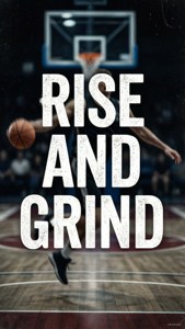 คำคมสร้างแรงบันดาลใจ 'RISE AND GRIND' บนฉากสนามบาสเกตบอล — บาสเกตบอล GIF วอลเปเปอร์