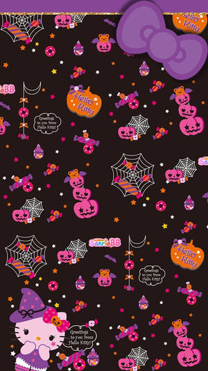 วอลเปเปอร์ธีมฮาโลวีนสีม่วง Hello Kitty — 凯蒂猫万圣节 วอลเปเปอร์