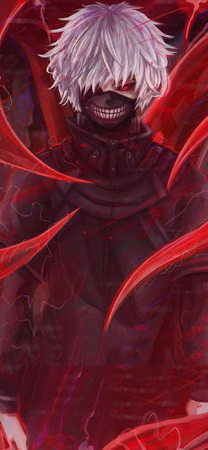 วอลเปเปอร์อนิเมะแดงเข้ม Ken Kaneki — iPhone 15 วอลเปเปอร์