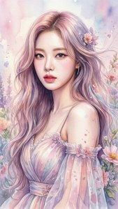 ภาพวาดสีน้ำนุ่มนวลของไอดอลเคป๊อปพร้อมองค์ประกอบดอกไม้ — เคป๊อป GIF วอลเปเปอร์