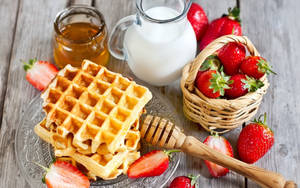 วอลเปเปอร์วาฟเฟิลสrawberryนมน้ำผึ้ง — ละเอียด วอลเปเปอร์