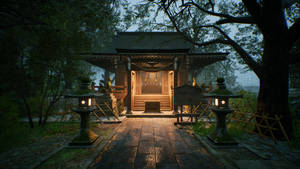 วอลเปเปอร์ศาลเจ้าที่มีแสงไฟใน Ghostwire Tokyo