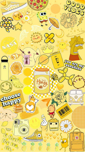 สติ๊กเกอร์คอลลาจสีเหลืองพาสเทลน่ารัก — Pastel yellow วอลเปเปอร์