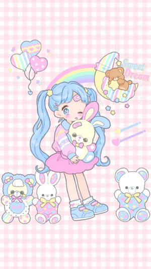 วอลเปเปอร์สาวน้อยอนิเมะสายรุ้งคาวาอี้