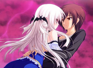 วอลเปเปอร์สาวผมขาวกอดกันในอนิเมะ