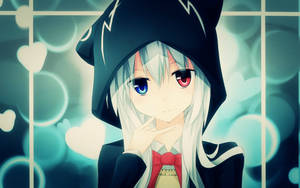 วอลเปเปอร์สาวอนิเมะตาสองสีแดงและน้ำเงินใส่ฮู้ด — สาวอนิเมะน่ารัก วอลเปเปอร์