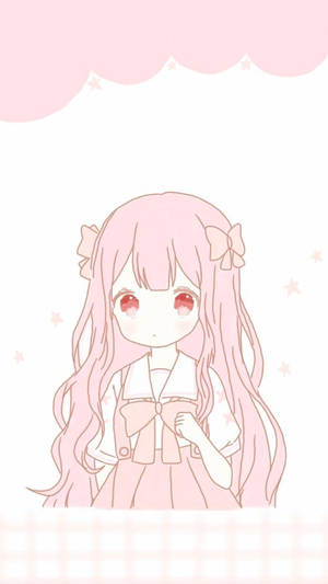 สาวอนิเมะน่ารักกับริบบิ้นสีชมพู — น่ารักอนิเมะ วอลเปเปอร์