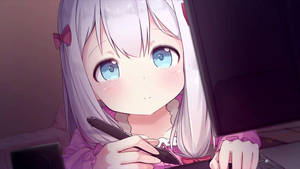 สาวอนิเมะน่ารักกำลังเขียนหนังสือ