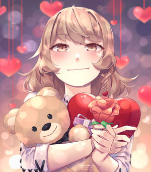 วอลเปเปอร์สาวอนิเมะน่ารักถือหัวใจและตุ๊กตาหมี — Nubia Fold วอลเปเปอร์