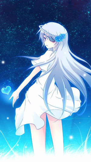 วอลเปเปอร์สาวอนิเมะน่ารักผมสีฟ้าสายตาเดียว — สาวอนิเมะน่ารัก วอลเปเปอร์