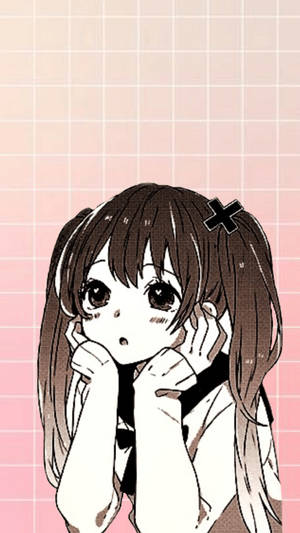 สาวอนิเมะน่ารักวางมือบนคาง — น่ารักอนิเมะ วอลเปเปอร์
