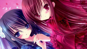 สาวอนิเมะน่ารักสองคนสีน้ำเงินและแดง — สาวอนิเมะน่ารัก วอลเปเปอร์