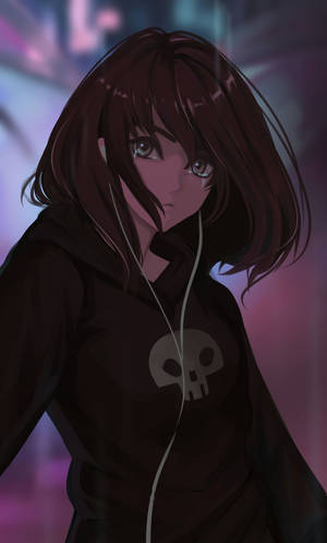 วอลเปเปอร์สาวอนิเมะใส่ฮู้ดี้ดำกะโหลก — สาวอนิเมะใส่ฮู้ด วอลเปเปอร์