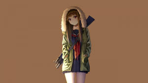 วอลเปเปอร์สาวอนิเมะใส่ฮู้ดถือปืน — สาวอนิเมะน่ารัก วอลเปเปอร์